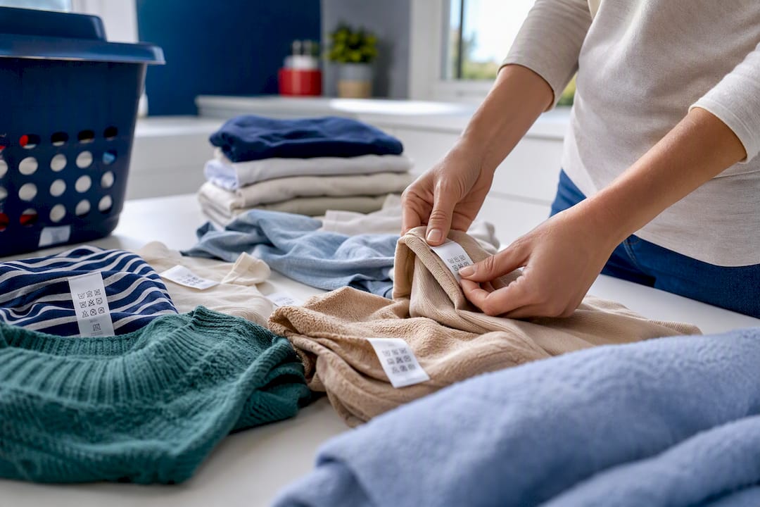 Garments sorted by care label symbols