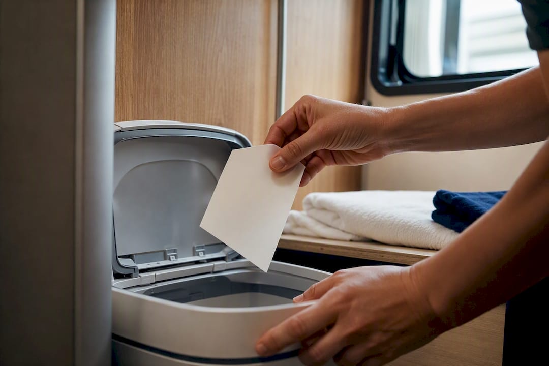 Adding detergent sheet beside RV washer