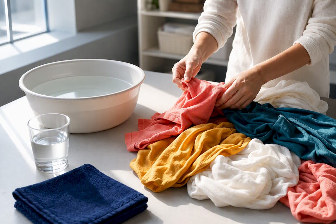 Hands sorting colorful laundry for gentle washing