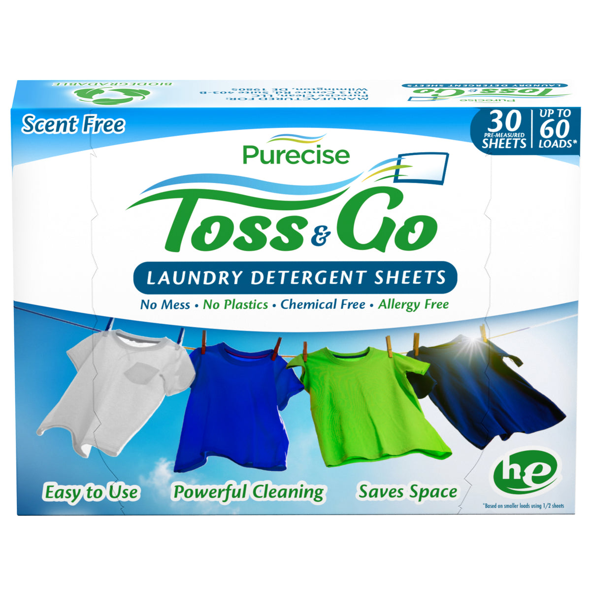 Toss & Go Laundry Detergent Sheets Box - Purecise Clean