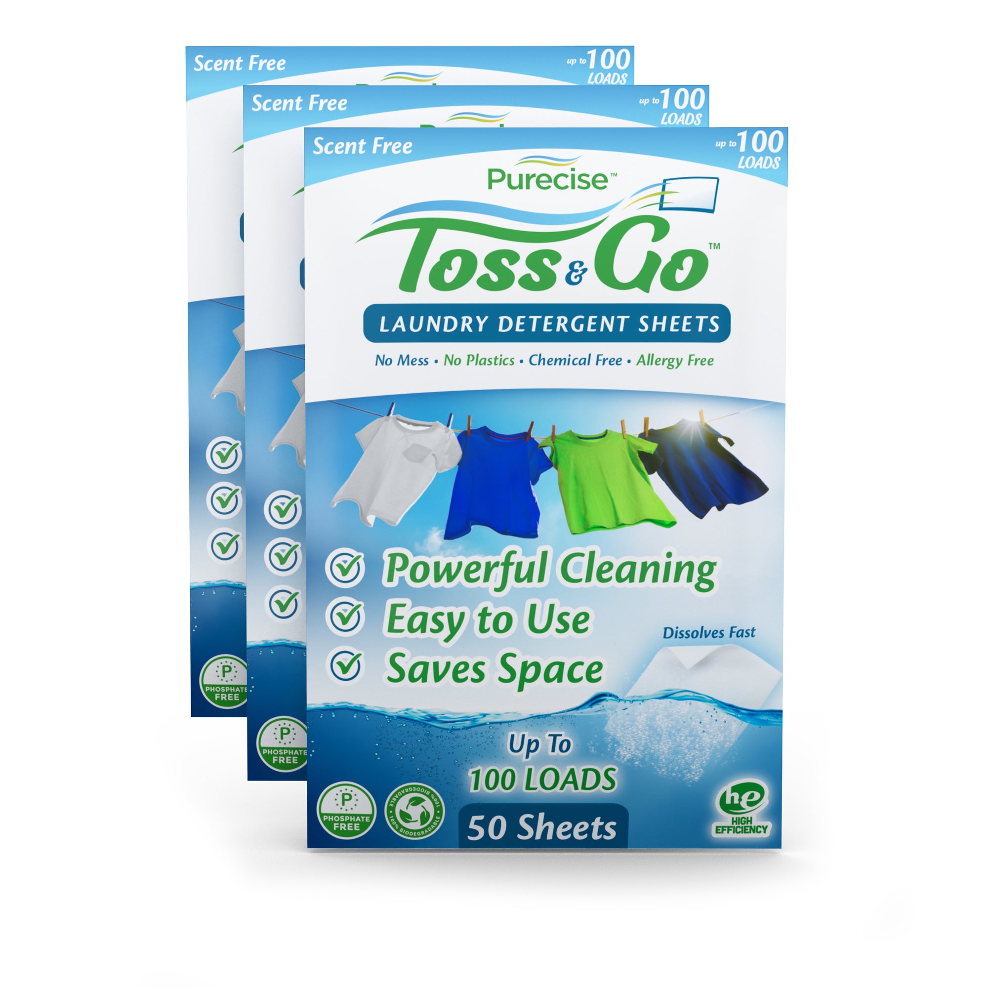 Toss & Go Laundry Detergent Sheets Travel Packs by Purecise