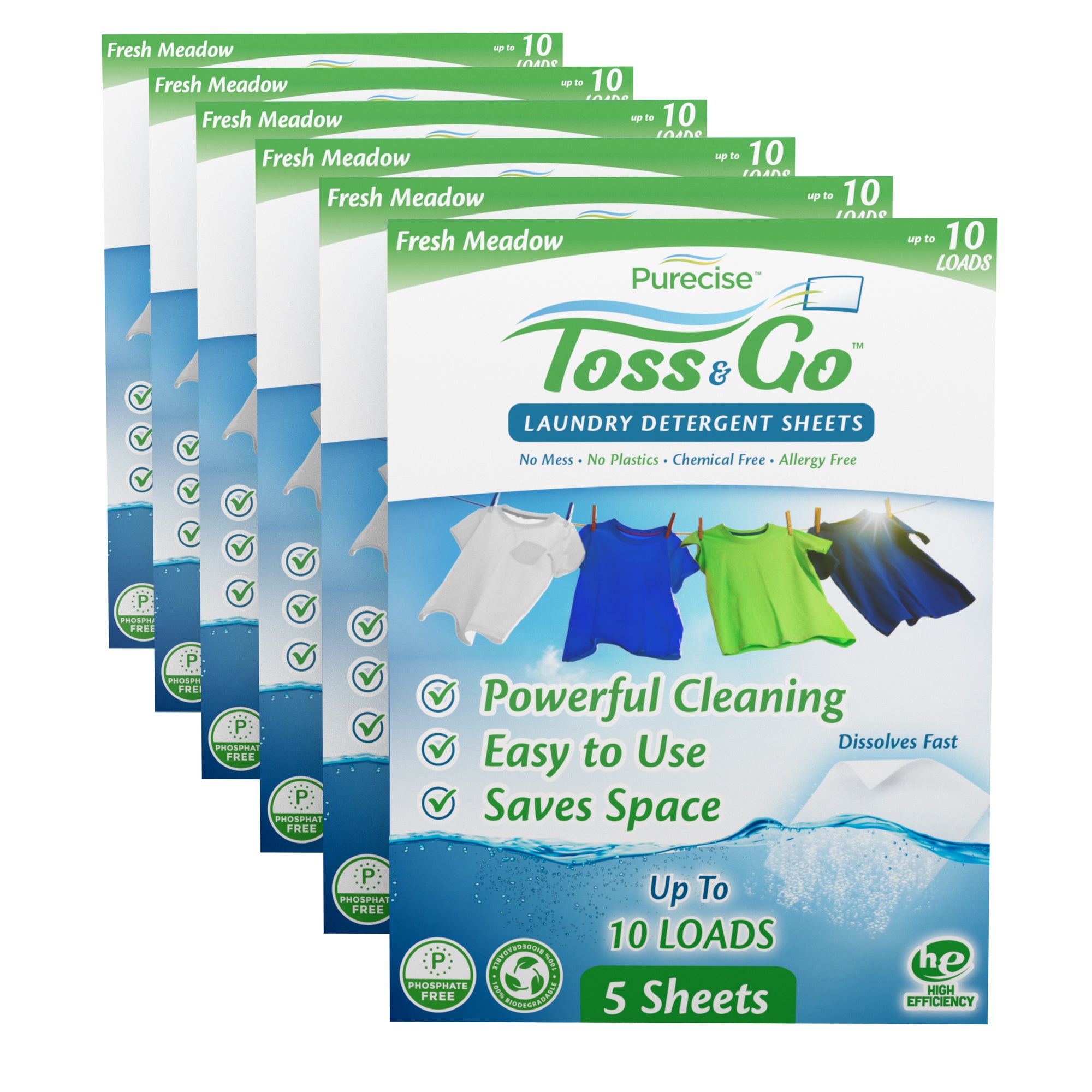 Toss & Go Laundry Detergent Sheets Six Pack by Purecise