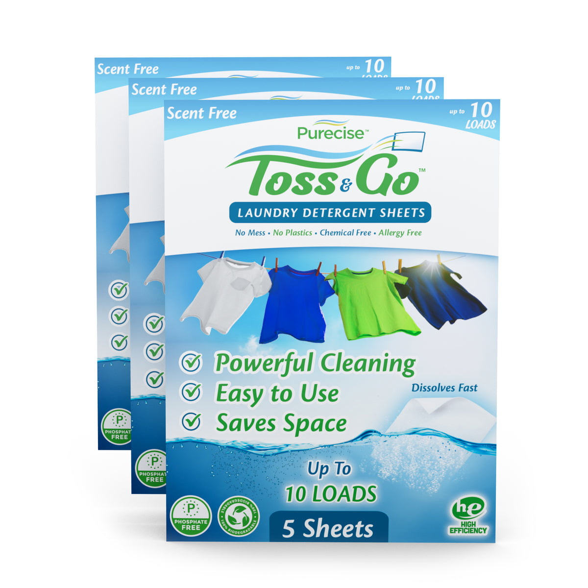 Toss & Go Laundry Detergent Sheets Travel Packs by Purecise