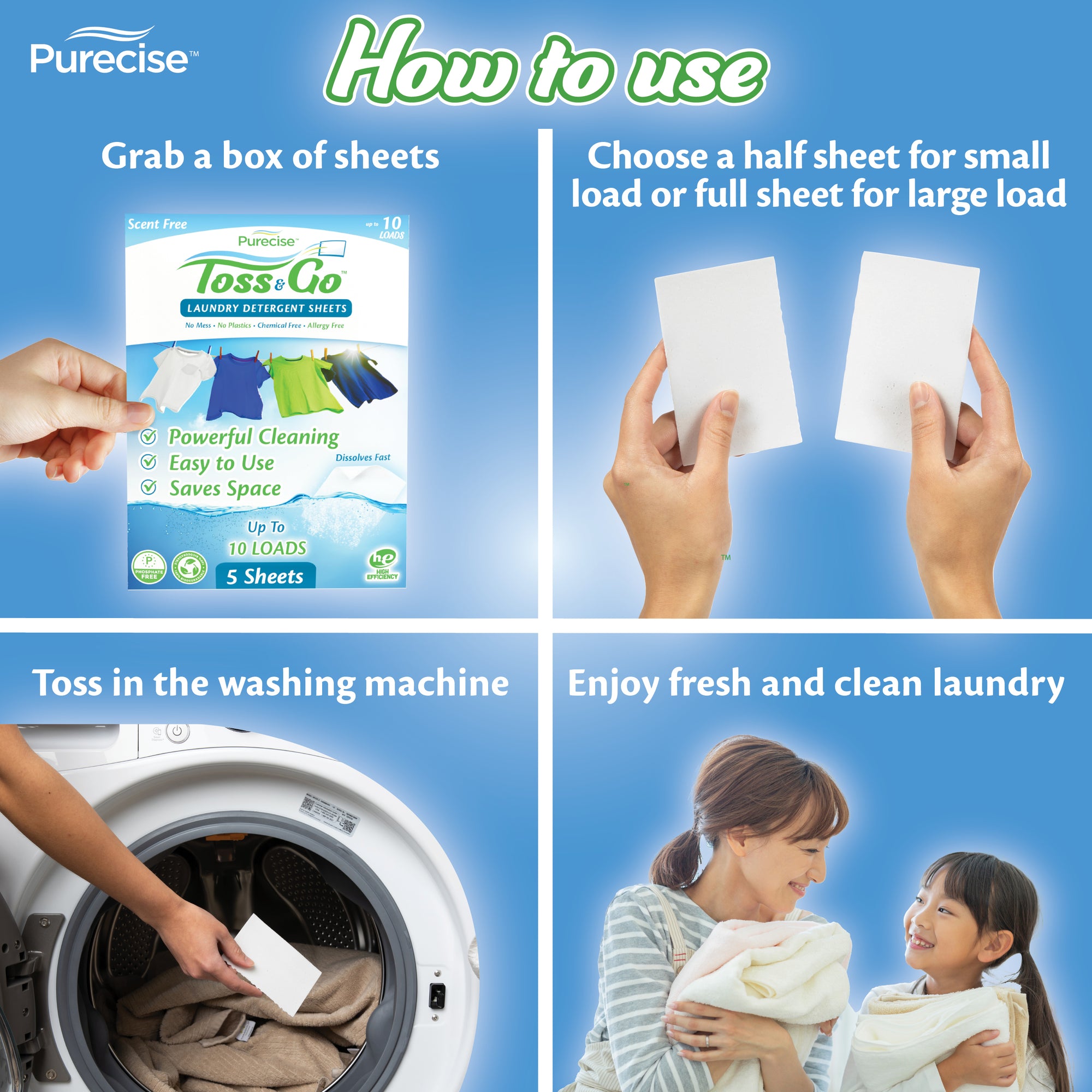 Toss & Go Laundry Detergent Sheets by Purecise How To